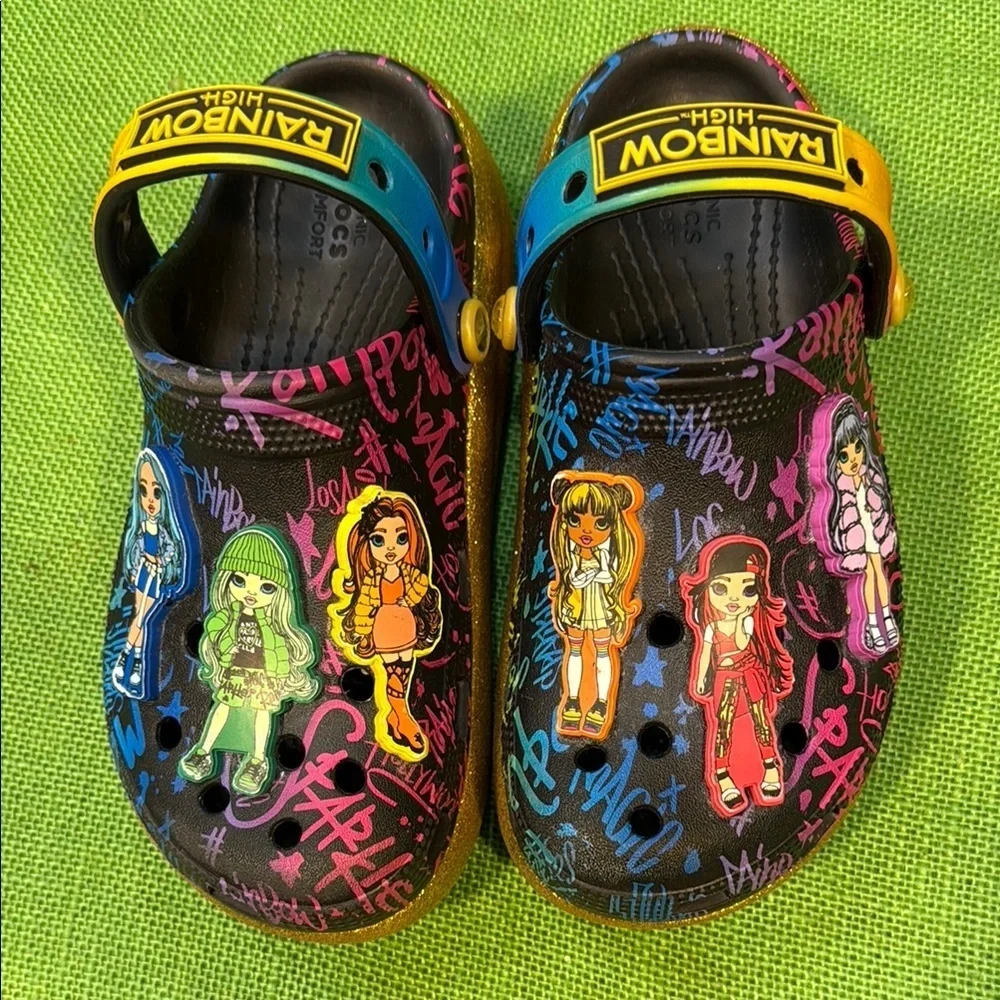 RARE Colorful Kids Crocs Rainbow High Cutie Crush Clogs size 2J